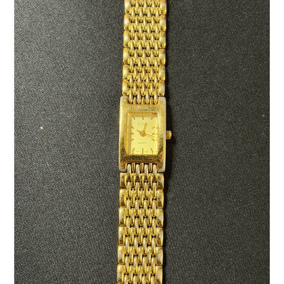 Elgin Accessories - Elgin Watch Women OS Gold Tone EL 352 5Y30 Rectangle Analog Quartz Dress Watch